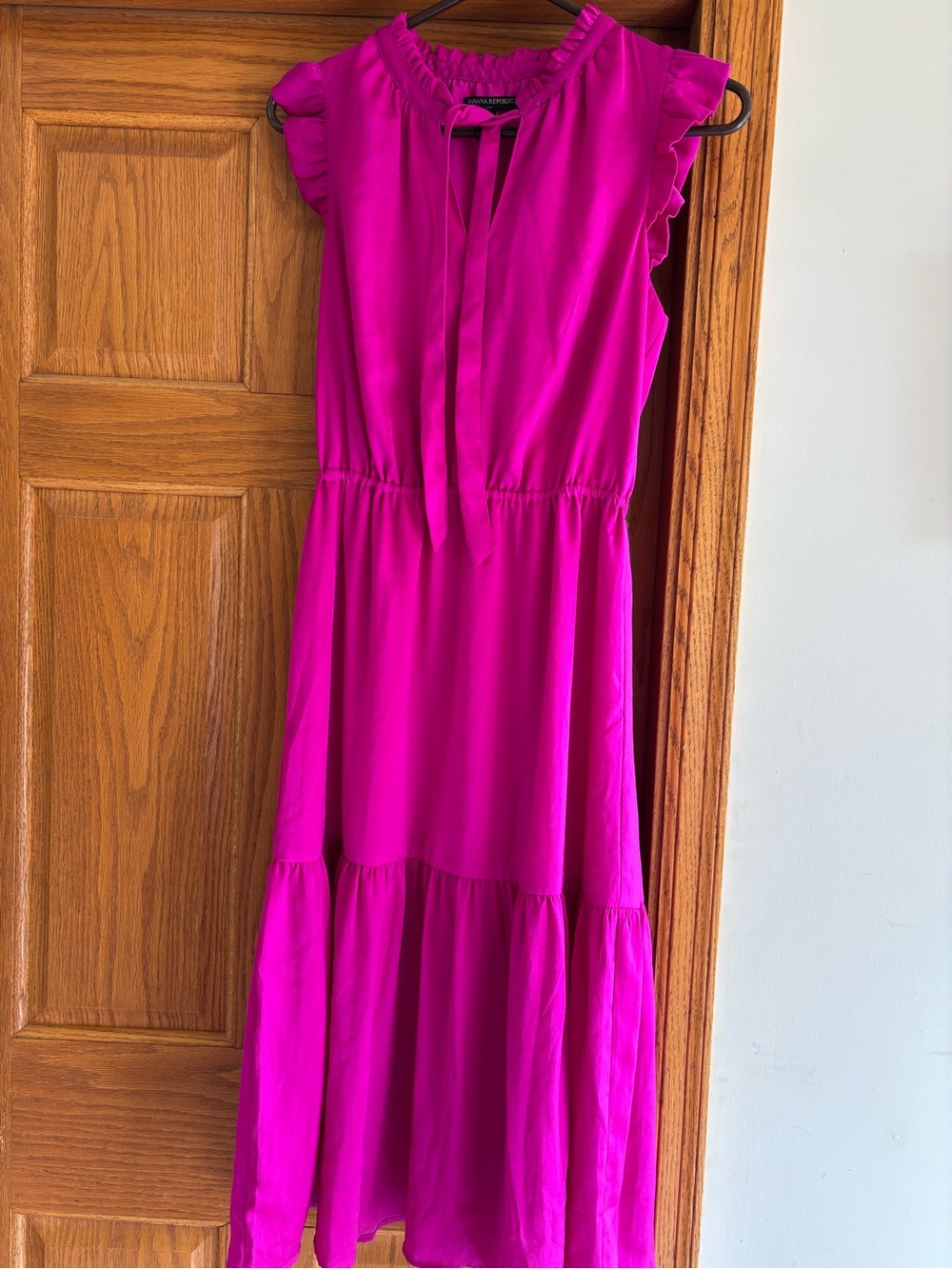 Banana Republic Hot Pink Tie-Neck Ruffle Dress